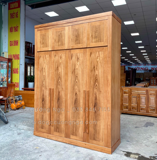 Tủ quần áo 2 tầng gỗ hương xám 4 cánh cao cấp 
