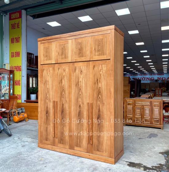 Tủ quần áo 2 tầng gỗ hương xám 4 cánh cao cấp 