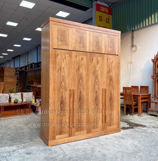 Tủ quần áo 2 tầng gỗ hương xám 4 cánh cao cấp 