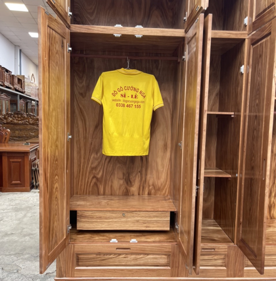 Tủ quần áo 2 tầng gỗ hương xám 4 cánh cao cấp 