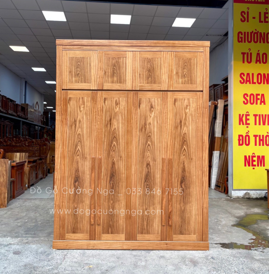 Tủ quần áo 2 tầng gỗ hương xám 4 cánh cao cấp 