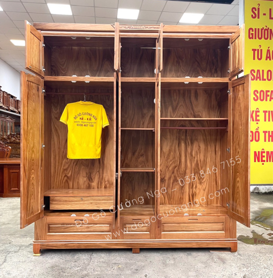 Tủ quần áo gỗ hương xám 2 tầng 5 cánh cao cấp 