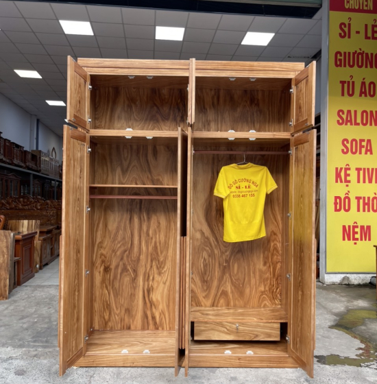 Tủ quần áo 2 tầng gỗ hương xám 4 cánh cao cấp 