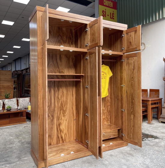 Tủ quần áo 2 tầng gỗ hương xám 4 cánh cao cấp 