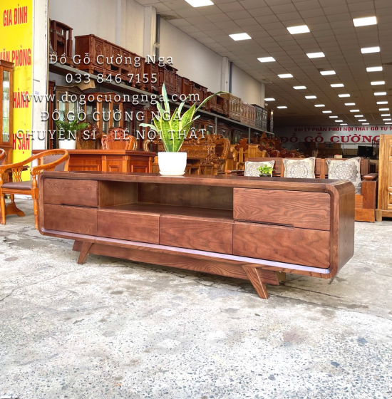 Kệ tivi gỗ sồi nga hiện đại 2m lau màu óc chó KG 033