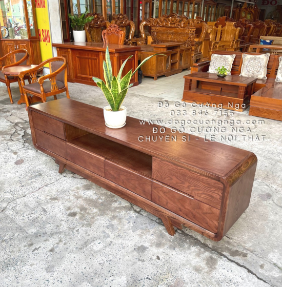 Kệ tivi gỗ sồi nga hiện đại 2m lau màu óc chó KG 033