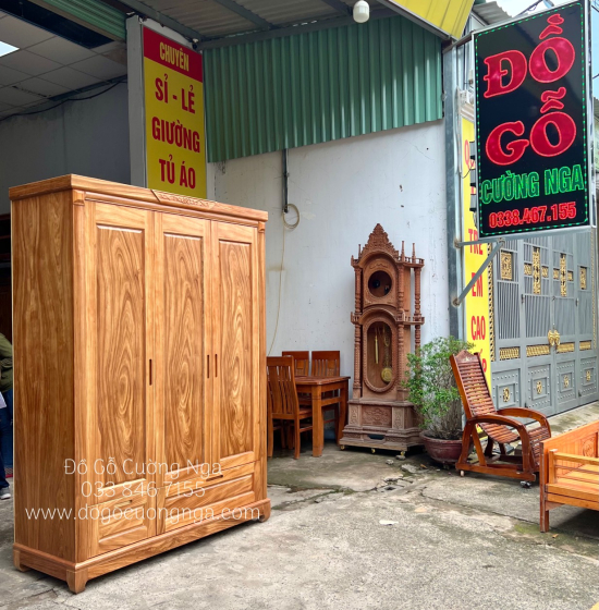 Tủ quần áo gỗ hương xám 3 cánh 1m6  - mẫu trơn 
