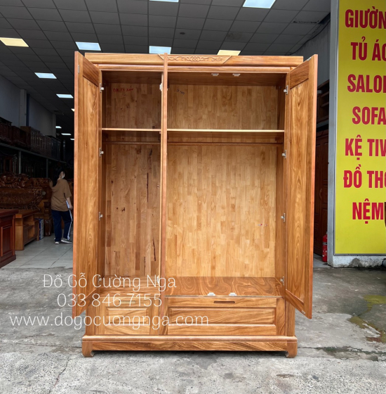 Tủ quần áo gỗ hương xám 3 cánh 1m6  - mẫu trơn 