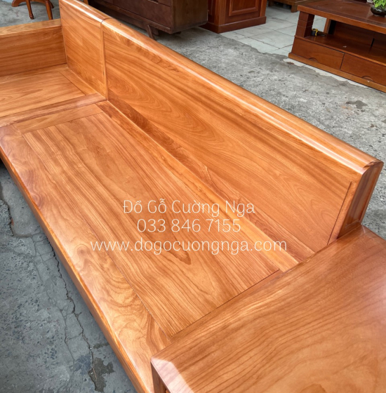 Sofa Góc L Gỗ Gõ Đỏ 2m8x1m8 Hiện Đại