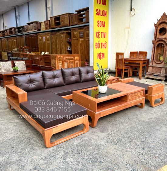 Bàn Ghế Sofa Gỗ Gõ Đỏ Góc L 2m8x1m8 - Vế Trái ( Kèm Nệm )