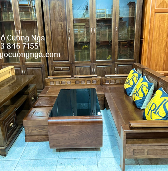 Bộ Bàn Ghế Sofa Góc L Gỗ Sồi Nga 2mx1m8 - Màu Óc Chó 