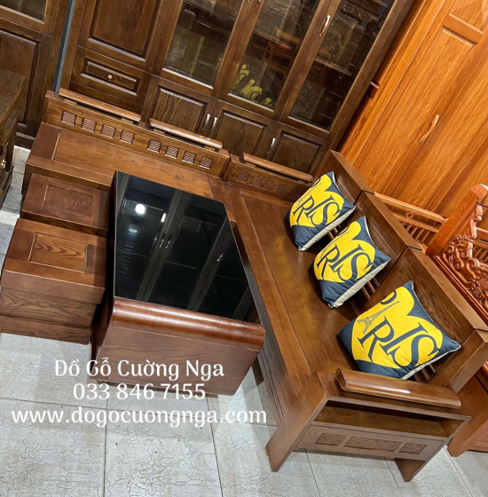 Bộ Bàn Ghế Sofa Góc L Gỗ Sồi Nga 2mx1m8 - Màu Óc Chó 