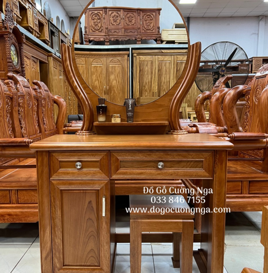 Bàn Trang Điểm Gỗ Xoan Đào 80cm Gương Tròn Hiện Đại TĐ 026