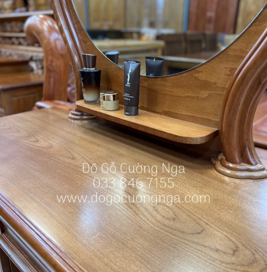 Bàn Trang Điểm Gỗ Xoan Đào 80cm Gương Tròn Hiện Đại TĐ 026