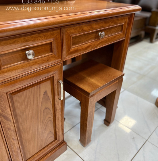 Bàn Trang Điểm Gỗ Xoan Đào 80cm Gương Tròn Hiện Đại TĐ 026