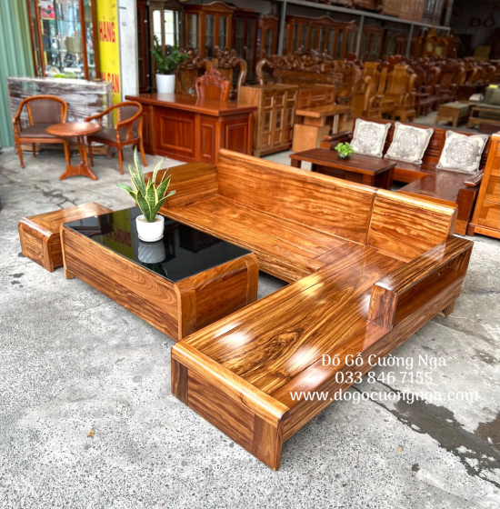Bộ Bàn Ghế Sofa Góc L Gỗ Hương Xám 2m8x1m8 Vế Phải