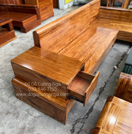 Bộ Bàn Ghế Sofa Góc L Gỗ Hương Xám 2m8x1m8 Vế Phải