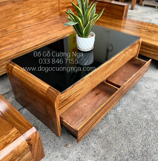 Bộ Bàn Ghế Sofa Góc L Gỗ Hương Xám 2m8x1m8 Vế Phải