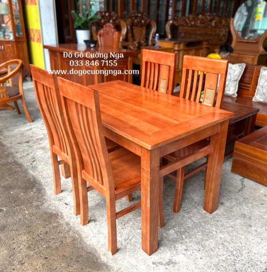 Bộ bàn ăn  4 ghế gỗ sồi nga - mặt liền 1m2 màu xoan BS 03