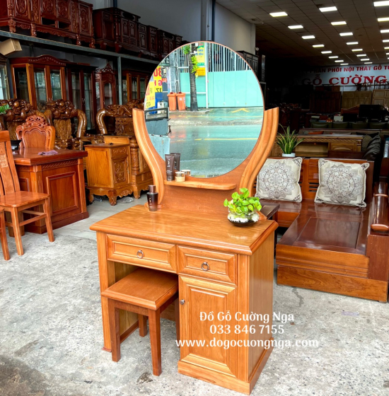 Bàn Trang Điểm Gỗ Đinh Hương 80cm Gương Tròn Giá Rẻ TĐ 022