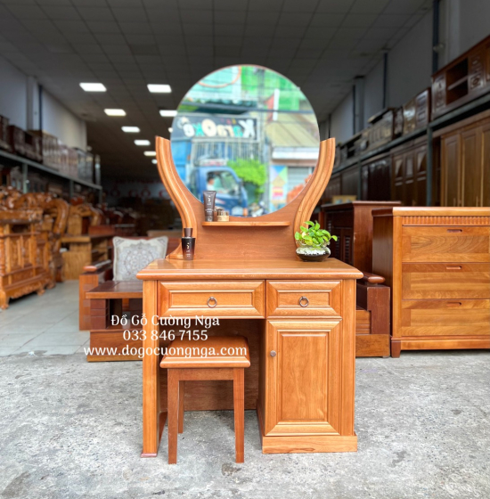Bàn Trang Điểm Gỗ Đinh Hương 80cm Gương Tròn Giá Rẻ TĐ 022