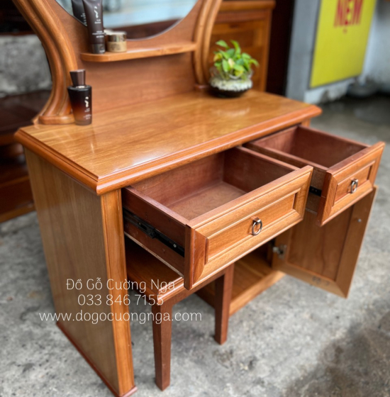 Bàn Trang Điểm Gỗ Đinh Hương 80cm Gương Tròn Giá Rẻ TĐ 022