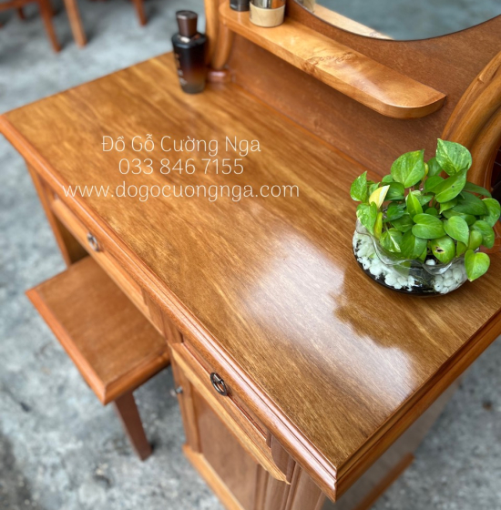 Bàn Trang Điểm Gỗ Đinh Hương 80cm Gương Tròn Giá Rẻ TĐ 022