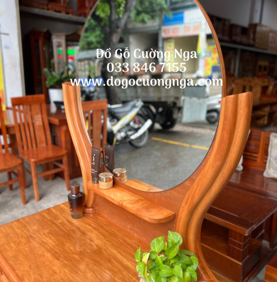 Bàn Trang Điểm Gỗ Đinh Hương 80cm Gương Tròn Giá Rẻ TĐ 022