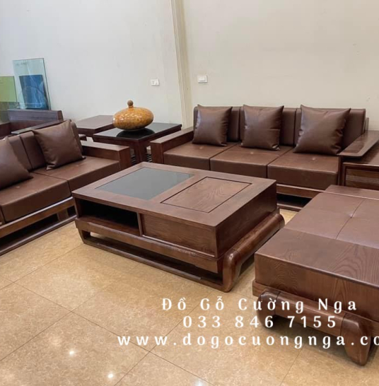 Bộ Ghế Sofa Hai Văng Gỗ Sồi Nga Lau Màu Hương Cao Cấp 