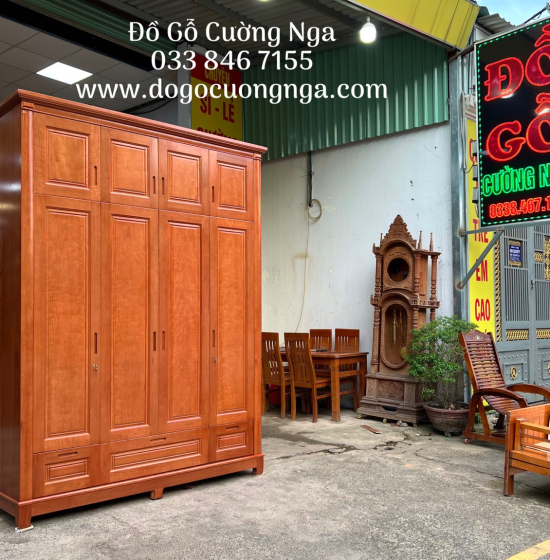 Tủ quần áo gỗ xoan đào 4 cánh - 2 tầng hiện đại TX 30