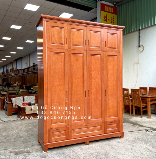 Tủ quần áo gỗ xoan đào 4 cánh - 2 tầng hiện đại TX 30