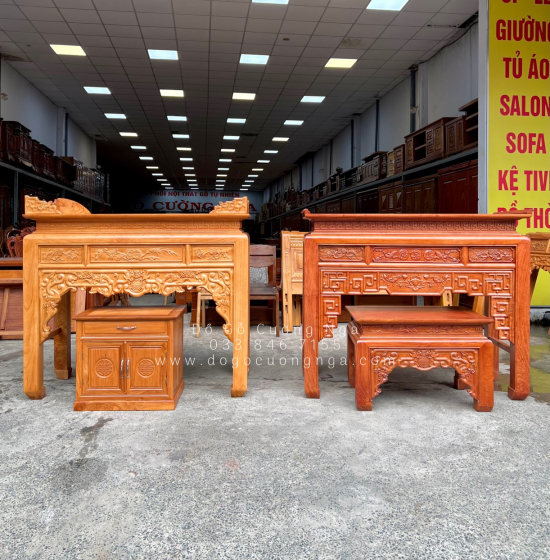 Bàn Thờ Gia Tiên Gỗ Gõ Đỏ 1m53 Kèm Tủ Táp Đẹp Chất Lượng Cao 