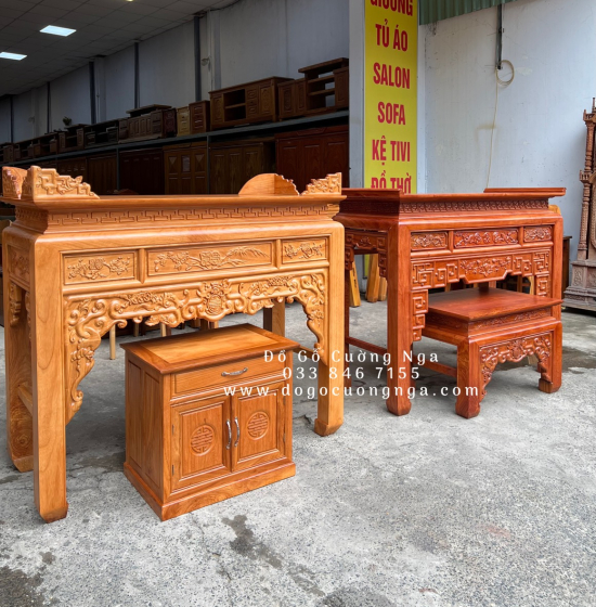Bàn Thờ Gia Tiên Gỗ Gõ Đỏ 1m53 Kèm Tủ Táp Đẹp Chất Lượng Cao 