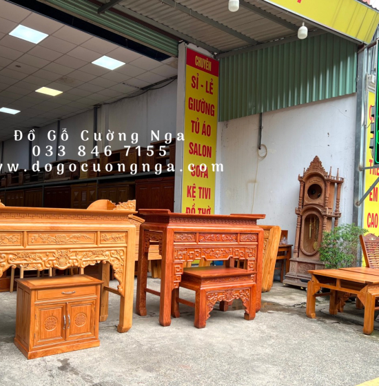 Bàn Thờ Gia Tiên Gỗ Gõ Đỏ 1m53 Kèm Tủ Táp Đẹp Chất Lượng Cao 