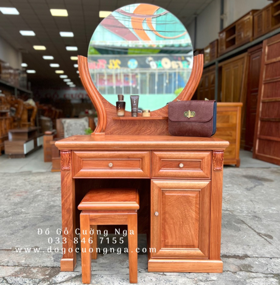 Bàn Trang Điểm Gỗ Hương Đá Gương Tròn Cao Cấp TĐ 014