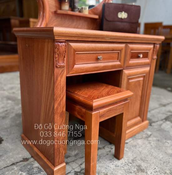 Bàn Trang Điểm Gỗ Hương Đá Gương Tròn Cao Cấp TĐ 014