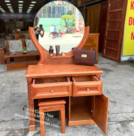 Bàn Trang Điểm Gỗ Hương Đá Gương Tròn Cao Cấp TĐ 014