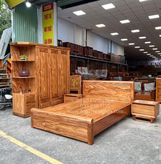 Giường gỗ hương xám vạt phản liền - mẫu chỉ hoa 