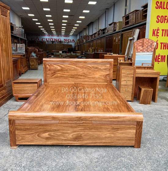Giường gỗ hương xám vạt phản liền - mẫu chỉ hoa 