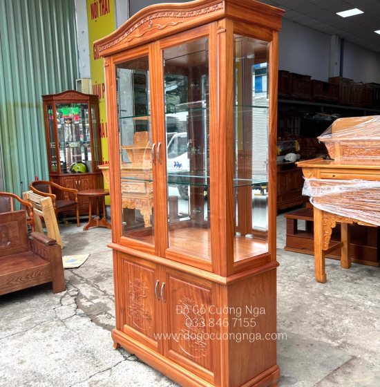 Tủ rượu gỗ xoan đào vuông 1m2 - phào cong TG 020