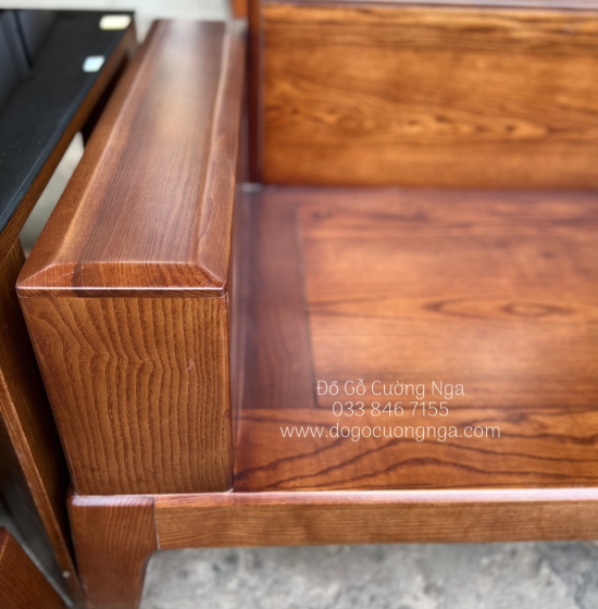Bàn ghế sofa 2 văng gỗ sồi nga lau màu hương - kèm nệm cao cấp 