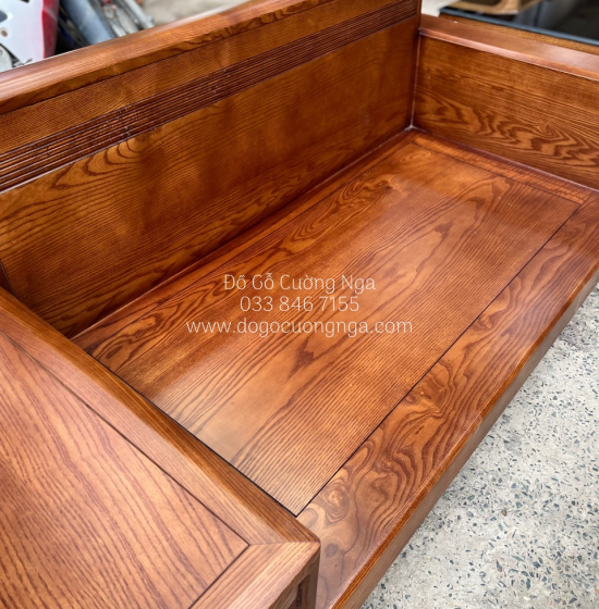 Bàn ghế sofa 2 văng gỗ sồi nga lau màu hương - kèm nệm cao cấp 