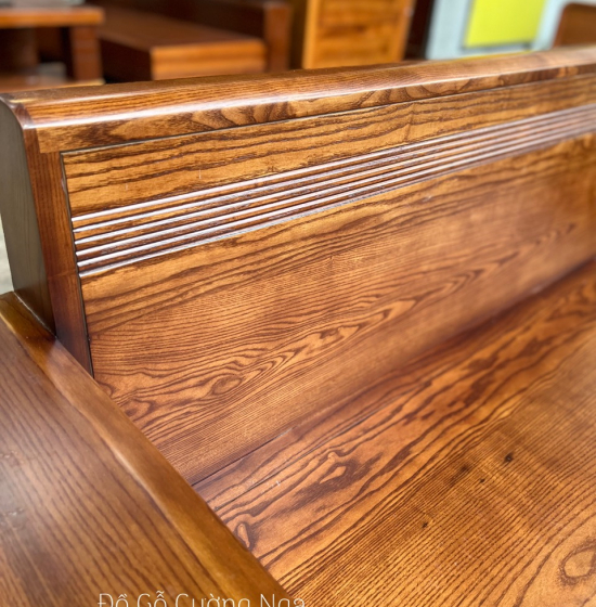 Bàn ghế sofa 2 văng gỗ sồi nga lau màu hương - kèm nệm cao cấp 