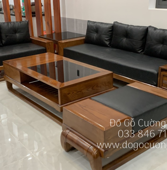 Bộ Ghế Sofa Hai Văng Gỗ Sồi Nga Lau Màu Hương Cao Cấp 
