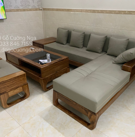 Bộ Ghế Sofa Gỗ Hương Xám Chân Hươu 2m8x1m8 Kèm Nệm