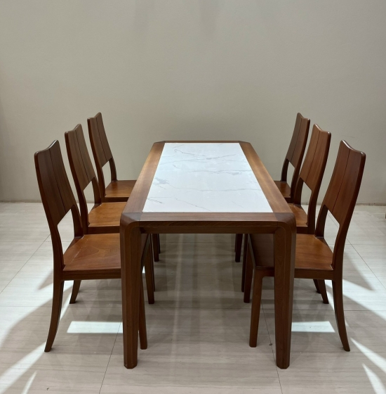 Bộ bàn ăn gỗ Xoan Đào mặt đá cao cấp - 6 ghế BG 045