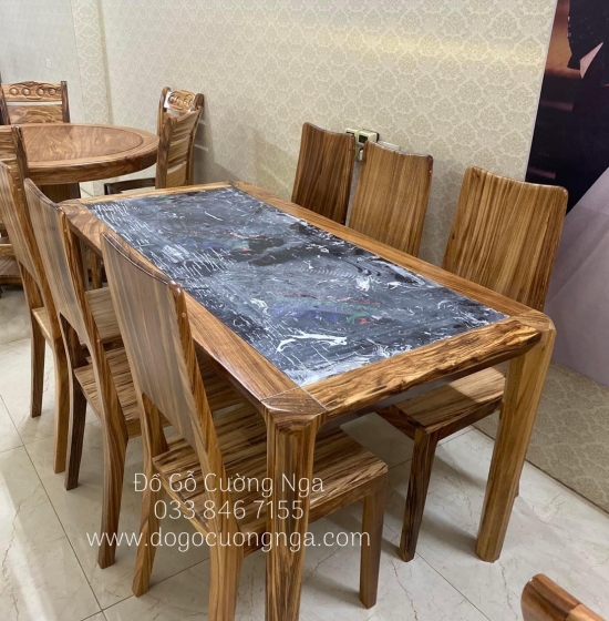 Bộ bàn gỗ Hương Xám 6 ghế - mặt đá cao cấp BG 022
