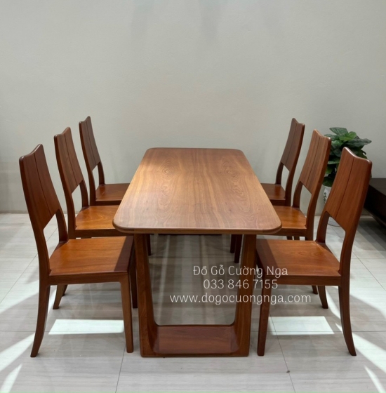 Bộ bàn ăn gỗ xoan đào cao cấp - 6 ghế - chân vát BG 052