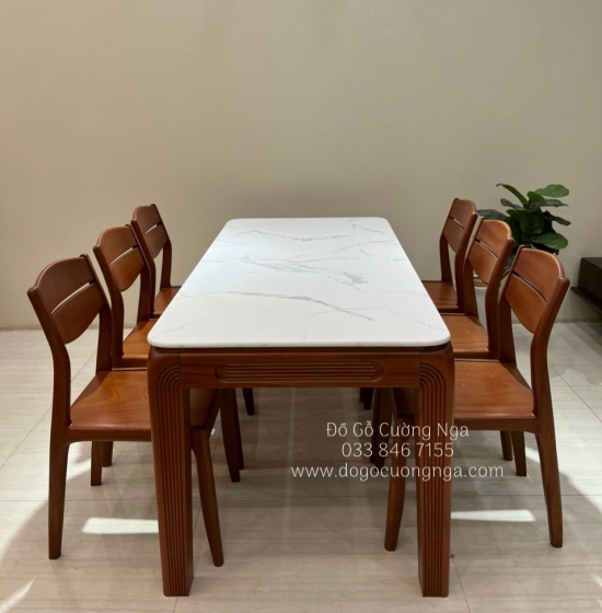 Bộ bàn ăn gỗ Xoan Đào 6 ghế mặt đá hiện đại BG 049