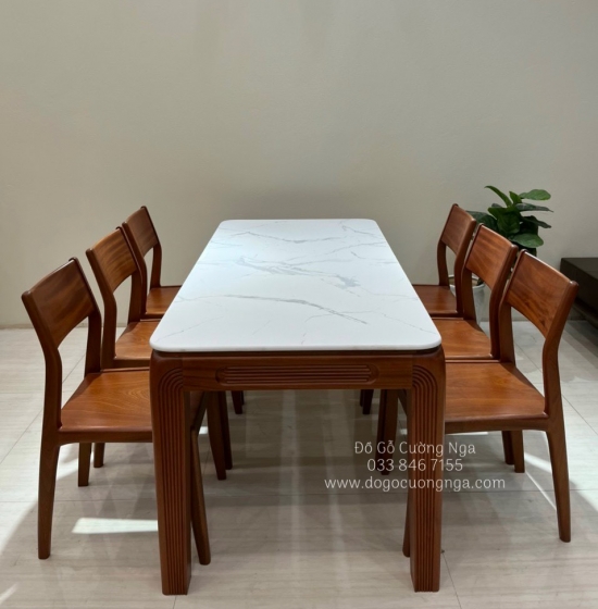 Bộ bàn ăn mặt đá gỗ Xoan Đào 6 ghế cao cấp - BG 042
